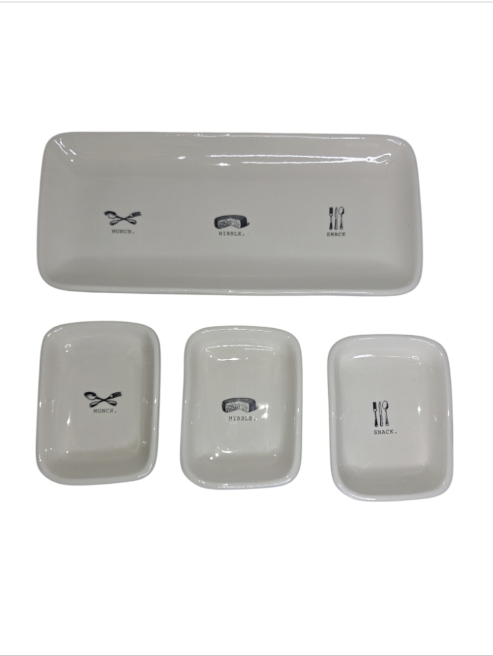 Rae Dunn Artisan Collection Ceramic  Tray And Matching Snack Bowls